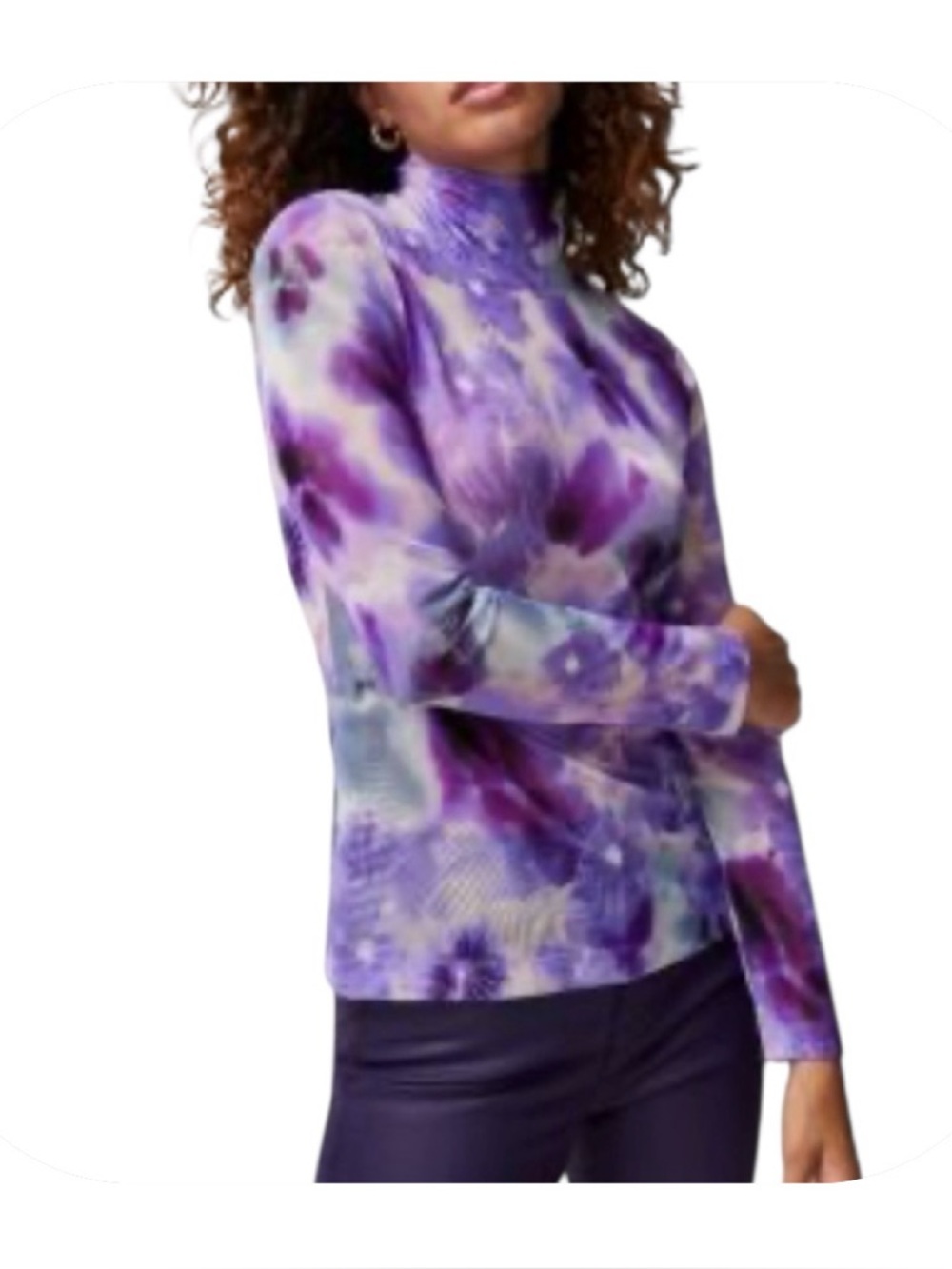White House Black Market XS purple printed sheer mesh long sleeve top